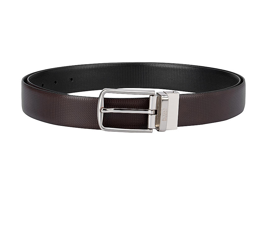 Brown and Black Textured Reversible Belt